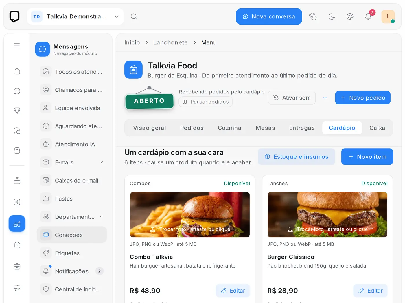 App Talkvia no iPad com o cardápio do Talkvia Food